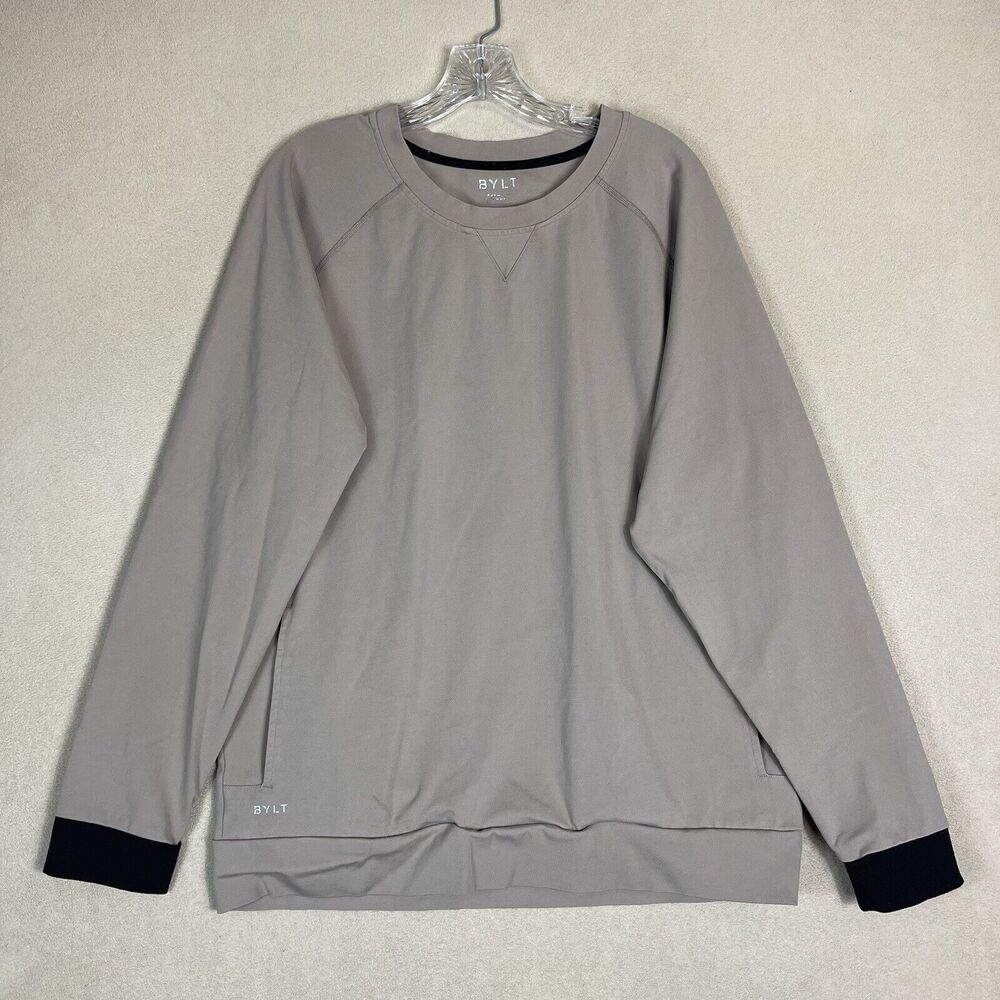 BYLT Sweatshirt Mens‎ Large Sand Elite Crew Neck Athletic Wrinkle Free Pullover